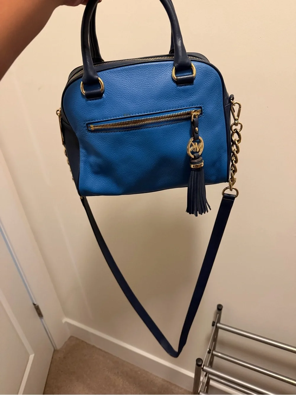 Michael Kors Two Toned Blue Women's Crossbody Satchel with Tassel Charm